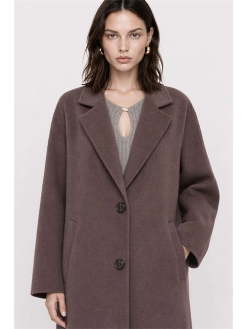 Cappotto lungo da donna in lana con collo a revers